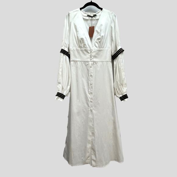NWT Silvia Tcherassi Balloon Sleeve Poplin Midi Dress, White, Sz XS - Picture 4 of 10